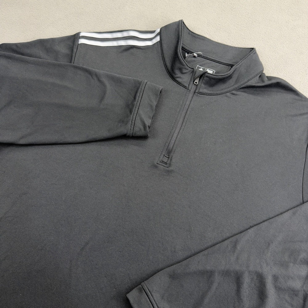 Adidas Golf 3-Stripes 1/4 Zip Pullover Mens 2XL Black White Performance Wicking